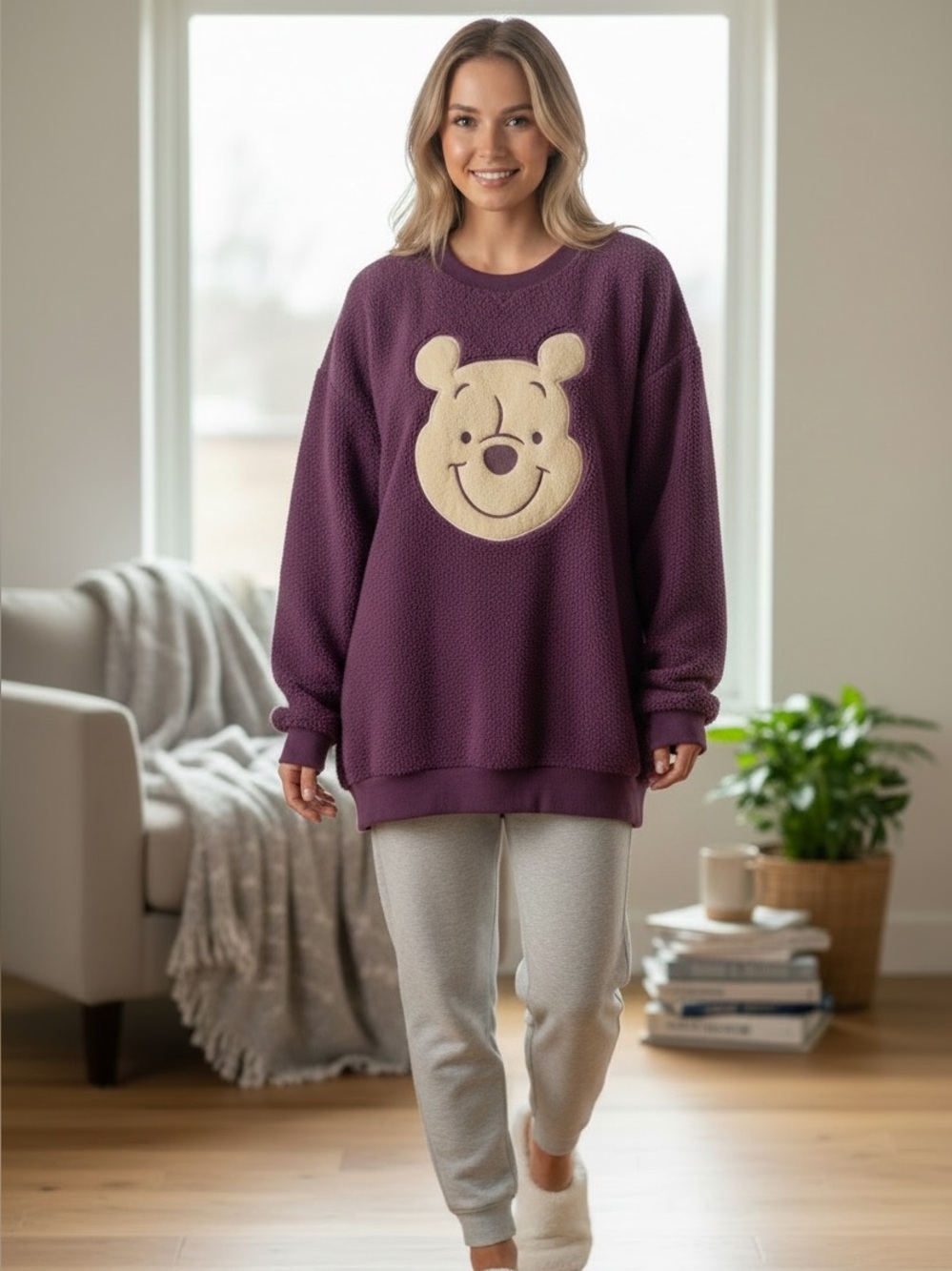 Disney‎ Winnie the Pooh Plush Fleece Pajama Sweatshirt Purple Cozy Lounge Top - Picture 1 of 6